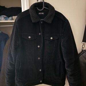 Men's Black Corduroy Jacket with Sherpa Collar